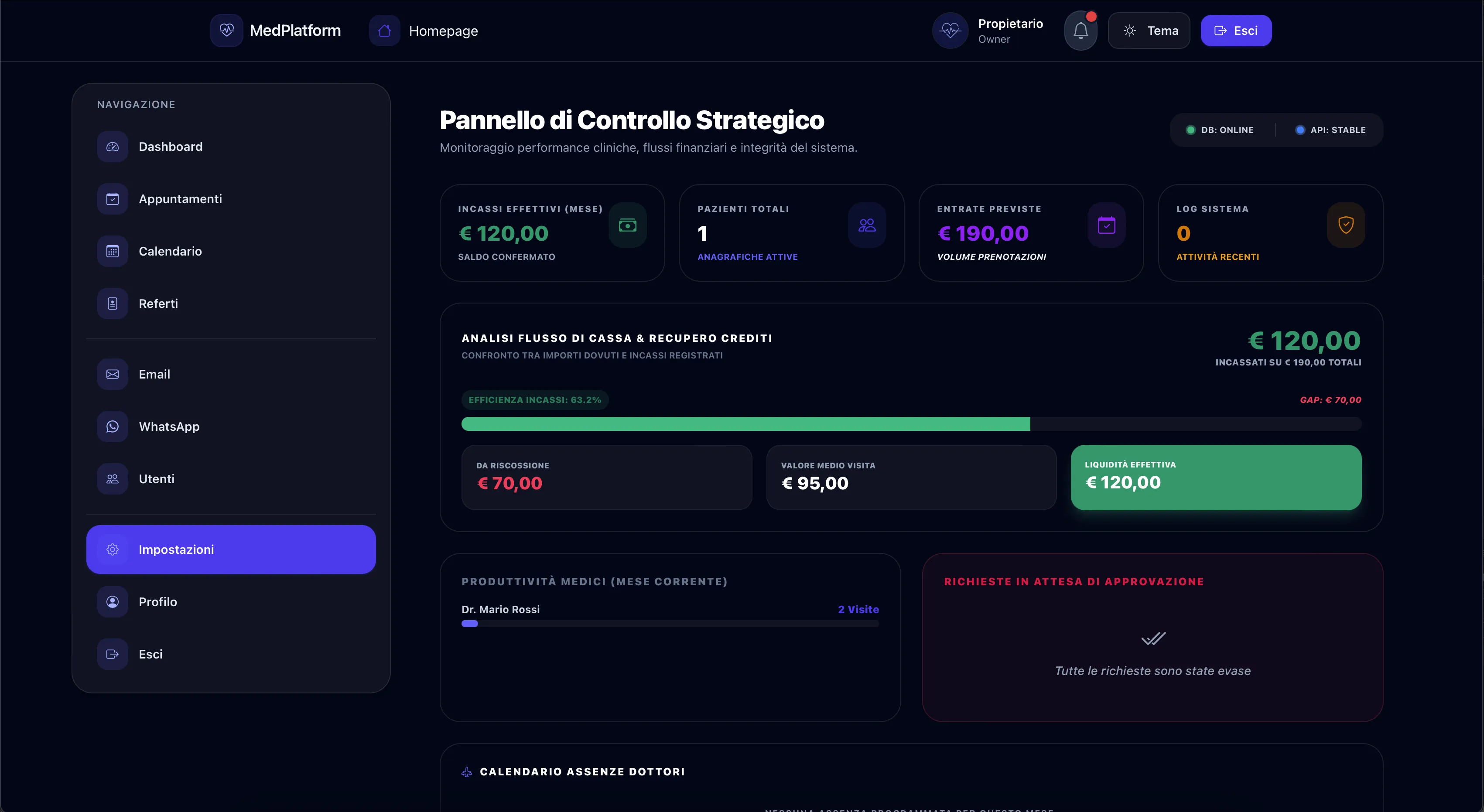 Impostazioni di MedPlatform